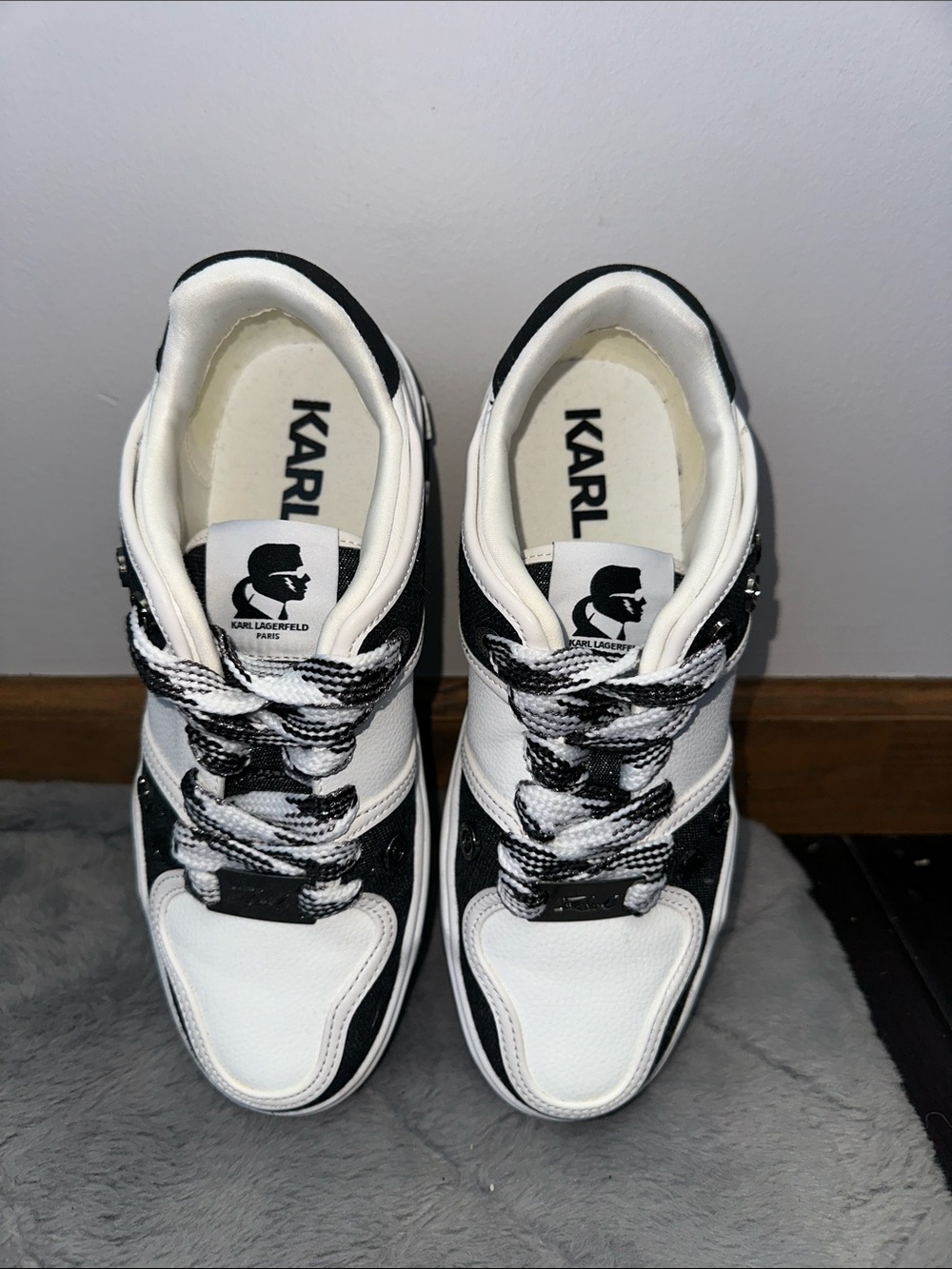 Karl Lagerfeld Black and White Logo Lace-Up Sneakers
